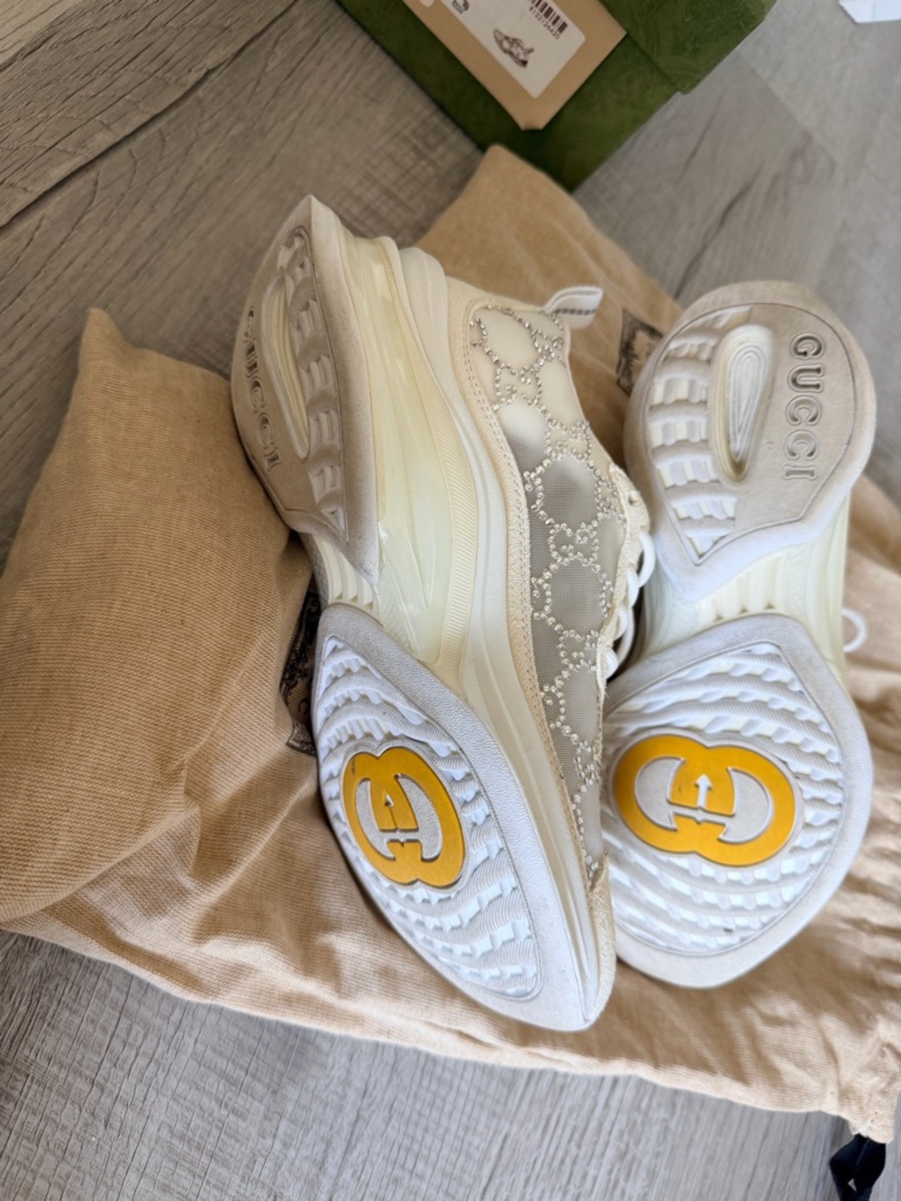 Gucci Women's Chunky Lace-Up GG Crystal Embellishment Rhinestone Sneakers - Picture 4 of 7